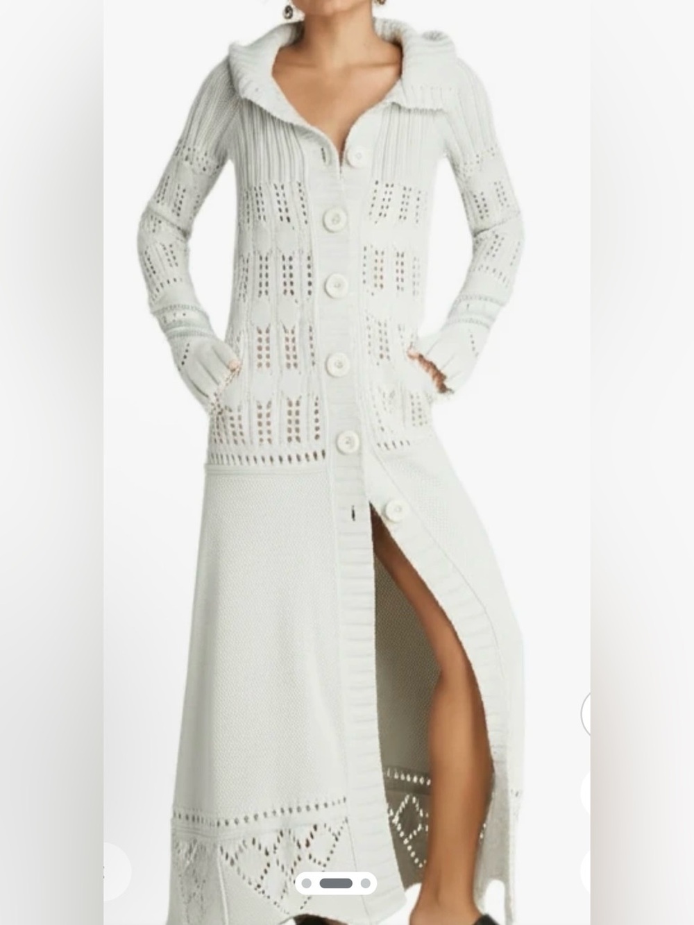 Moda International Long Cream Open-Knit Button-Front Belted Cardigan Size M